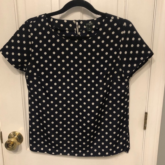 J. Crew Tops - J. Crew Navy Polka Dot Silky Blouse